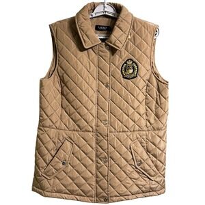 Authentic NWT Lauren Ralph Lauren Quilted Vest Women Large Camel New Crest Patch